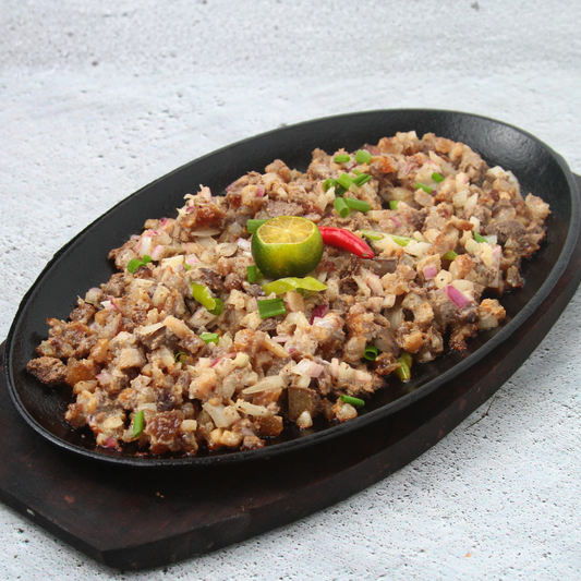 pork sisig on sizzling plate